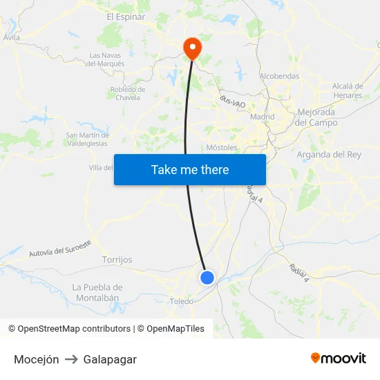 Mocejón to Galapagar map