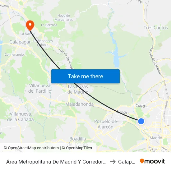 Área Metropolitana De Madrid Y Corredor Del Henares to Galapagar map