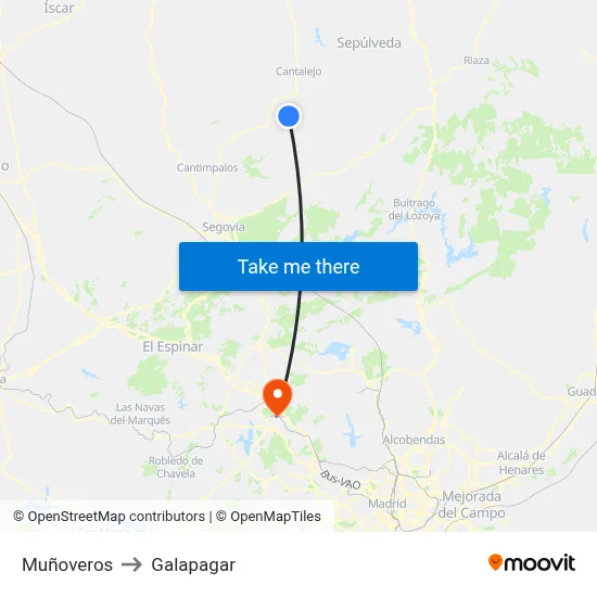 Muñoveros to Galapagar map
