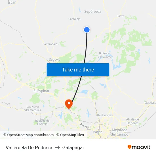 Valleruela De Pedraza to Galapagar map