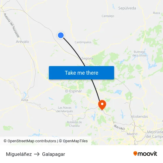 Migueláñez to Galapagar map
