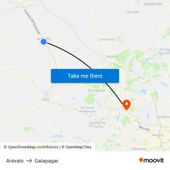 Arévalo to Galapagar map