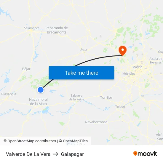 Valverde De La Vera to Galapagar map