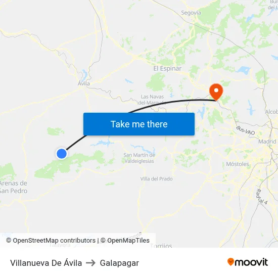 Villanueva De Ávila to Galapagar map