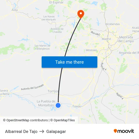 Albarreal De Tajo to Galapagar map