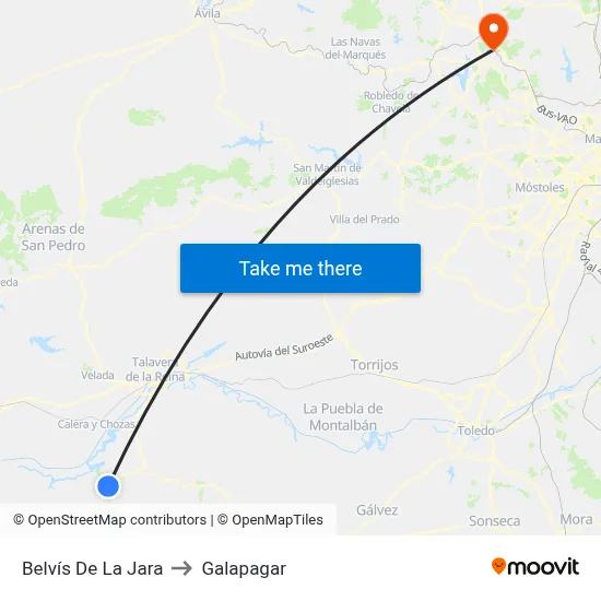 Belvís De La Jara to Galapagar map