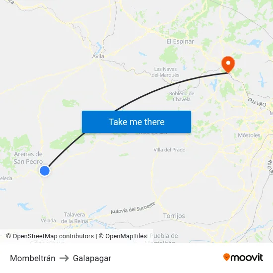 Mombeltrán to Galapagar map