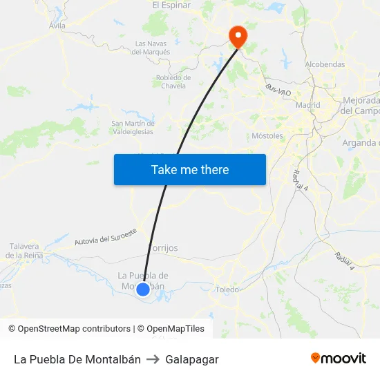 La Puebla De Montalbán to Galapagar map