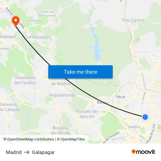 Madrid to Galapagar map