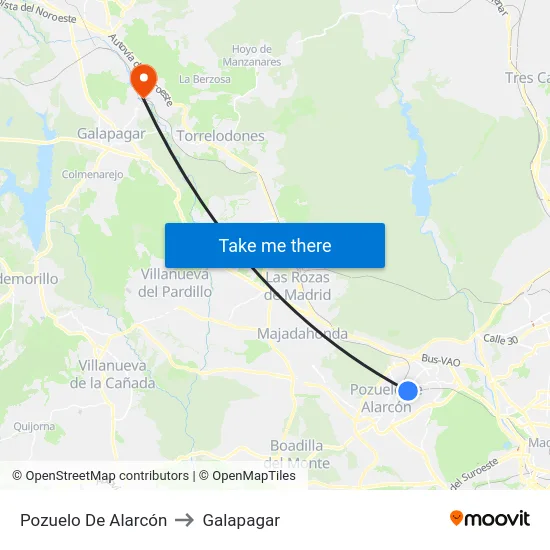 Pozuelo De Alarcón to Galapagar map