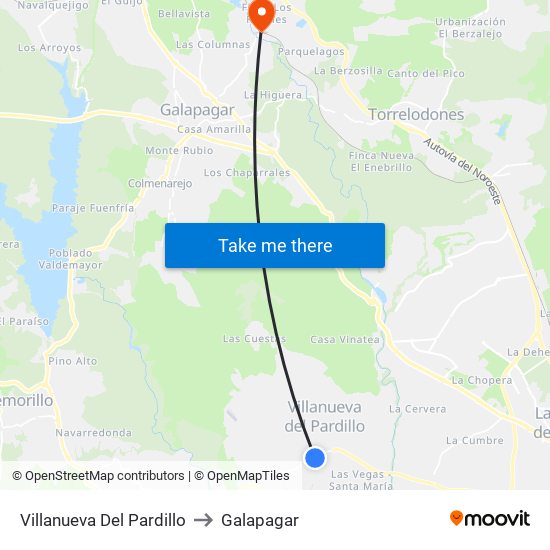 Villanueva Del Pardillo to Galapagar map