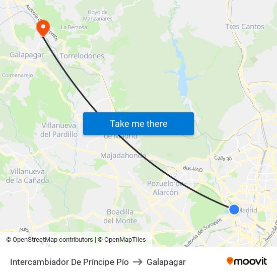 Intercambiador De Príncipe Pío to Galapagar map