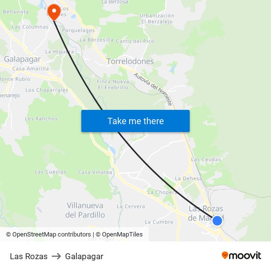 Las Rozas to Galapagar map