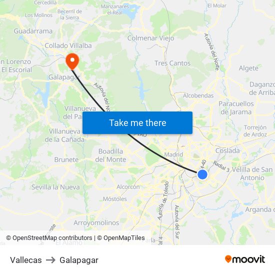 Vallecas to Galapagar map