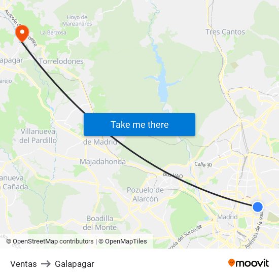 Ventas to Galapagar map