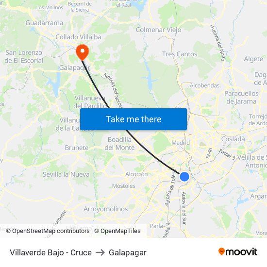 Villaverde Bajo - Cruce to Galapagar map