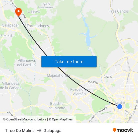 Tirso De Molina to Galapagar map