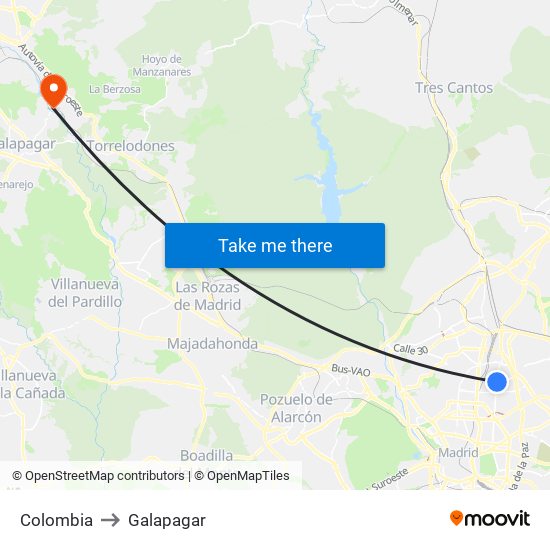 Colombia to Galapagar map