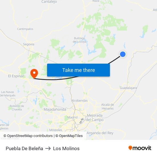 Puebla De Beleña to Los Molinos map