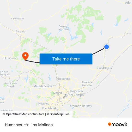 Humanes to Los Molinos map