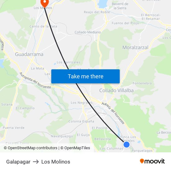 Galapagar to Los Molinos map