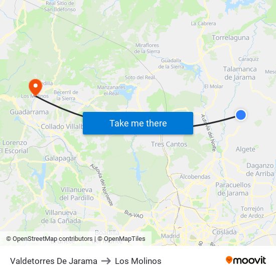 Valdetorres De Jarama to Los Molinos map