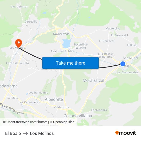 El Boalo to Los Molinos map