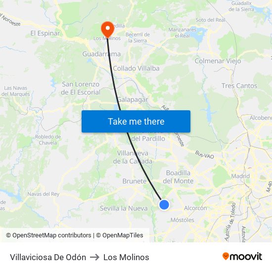 Villaviciosa De Odón to Los Molinos map