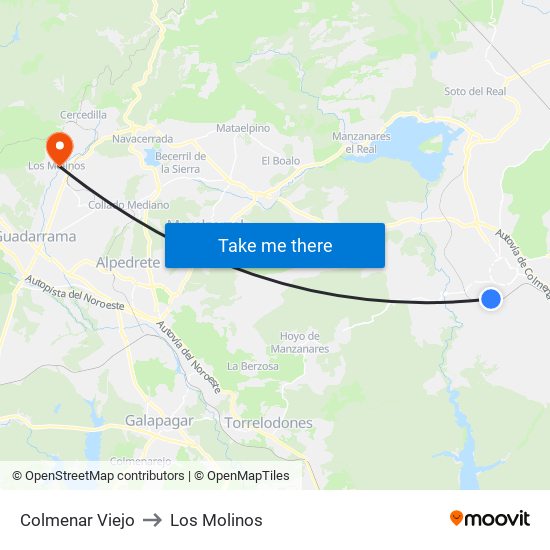 Colmenar Viejo to Los Molinos map