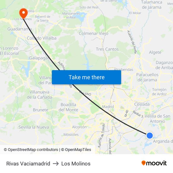 Rivas Vaciamadrid to Los Molinos map