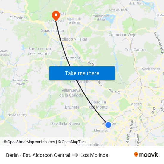 Berlín - Est. Alcorcón Central to Los Molinos map