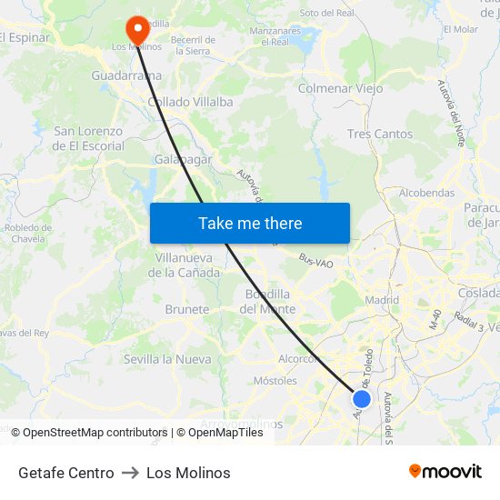 Getafe Centro to Los Molinos map