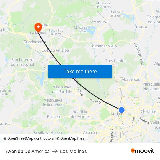 Avenida De América to Los Molinos map