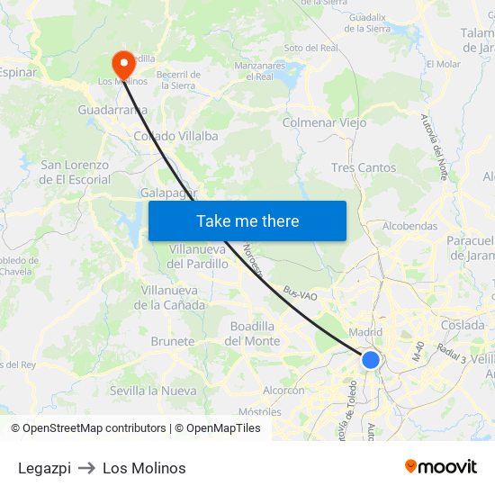 Legazpi to Los Molinos map