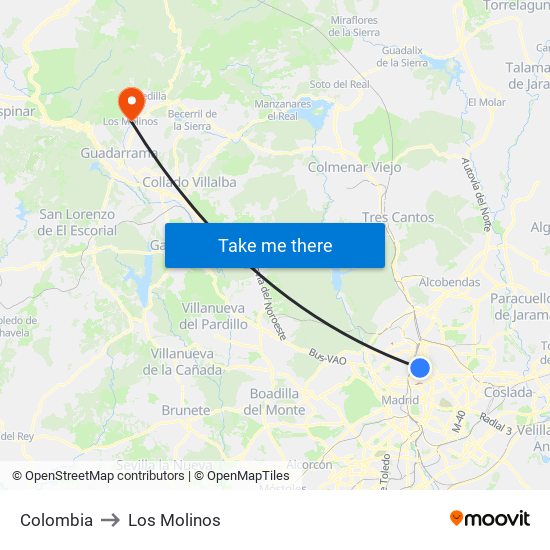 Colombia to Los Molinos map