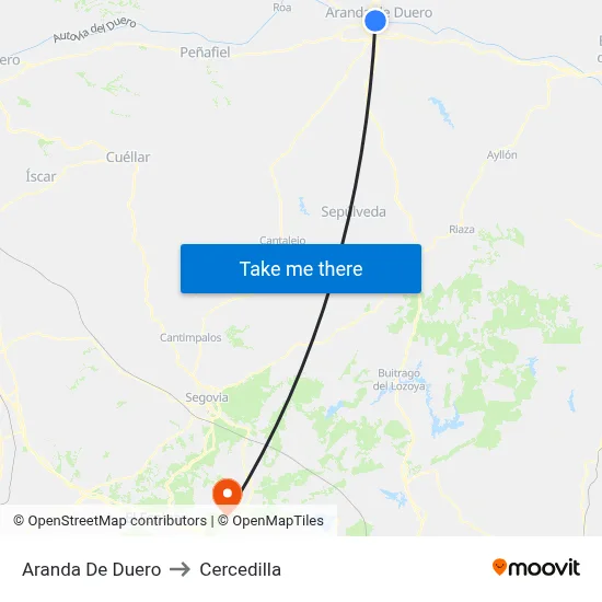 Aranda De Duero to Cercedilla map