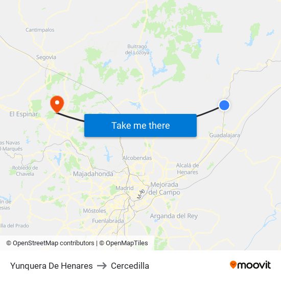 Yunquera De Henares to Cercedilla map