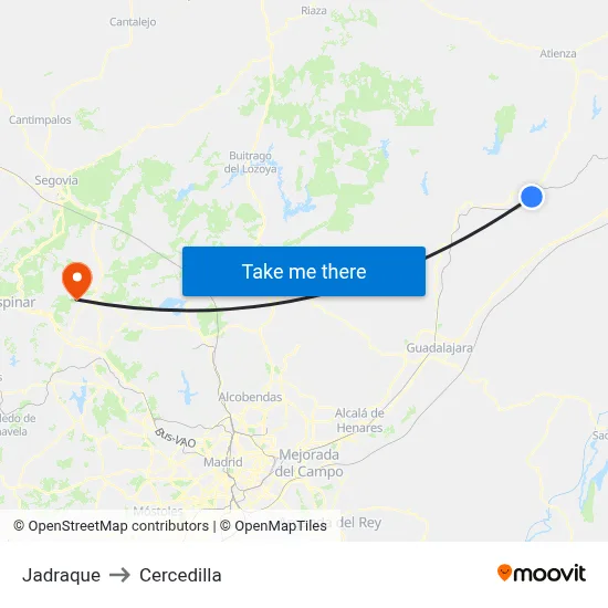 Jadraque to Cercedilla map