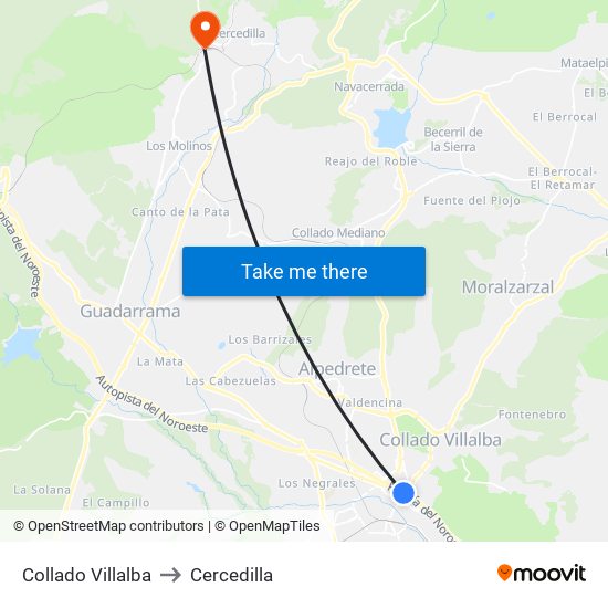 Collado Villalba to Cercedilla map