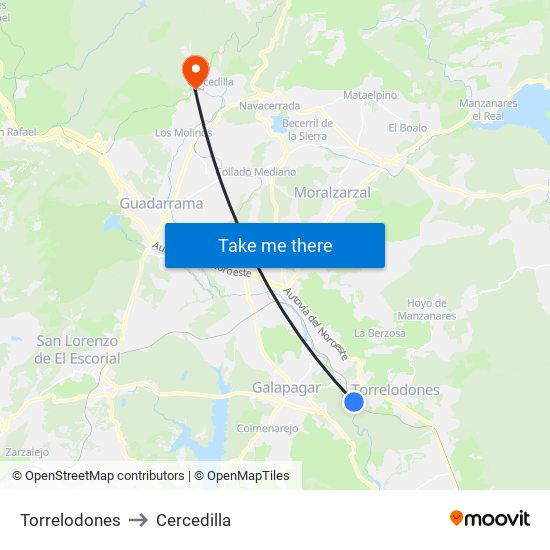 Torrelodones to Cercedilla map