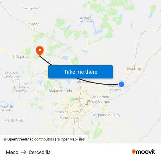 Meco to Cercedilla map