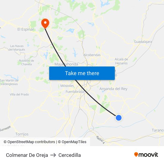Colmenar De Oreja to Cercedilla map