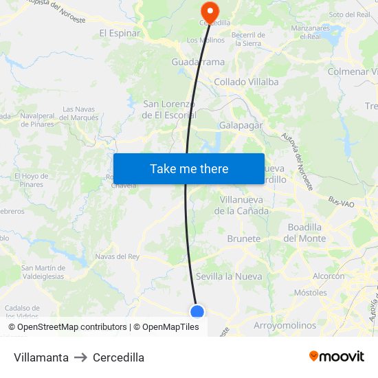 Villamanta to Cercedilla map