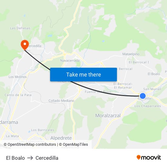 El Boalo to Cercedilla map