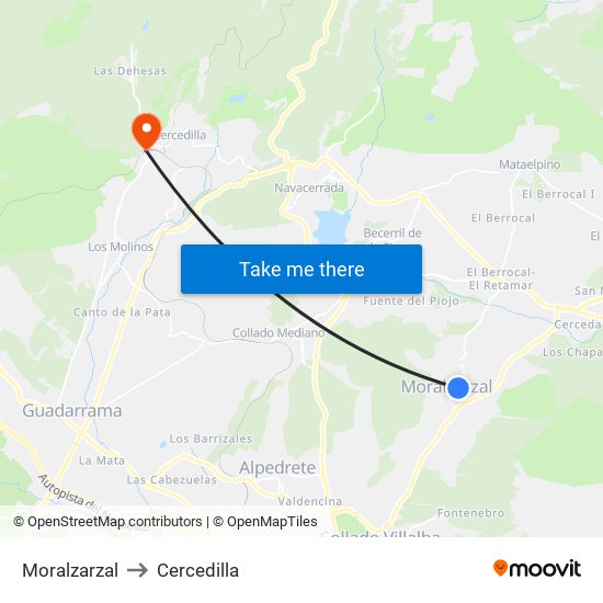 Moralzarzal to Cercedilla map