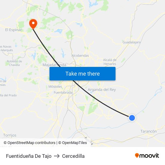 Fuentidueña De Tajo to Cercedilla map