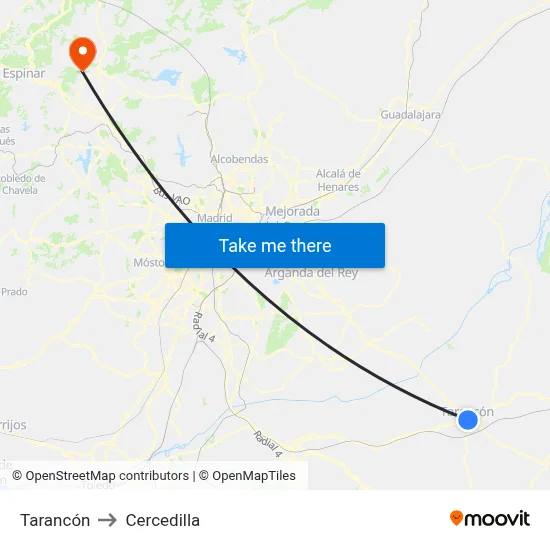Tarancón to Cercedilla map