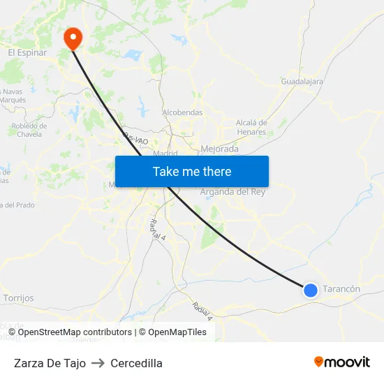 Zarza De Tajo to Cercedilla map