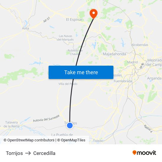 Torrijos to Cercedilla map