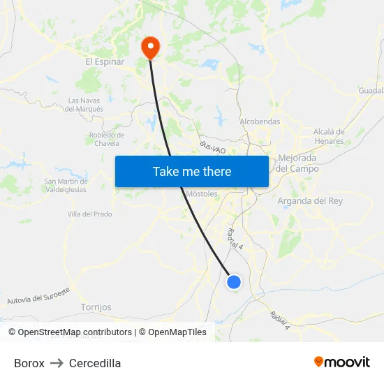 Borox to Cercedilla map